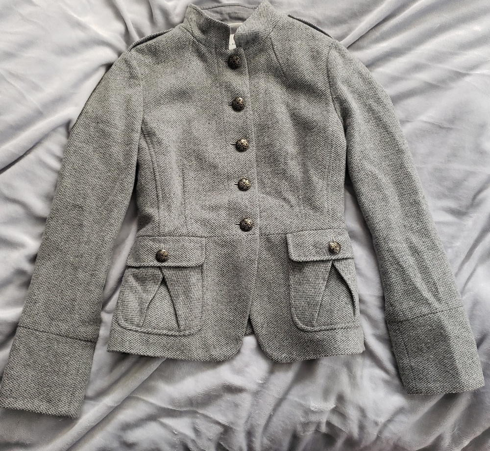 BANANA REPUBLIC Military Gray Wool Peplum Blazer
